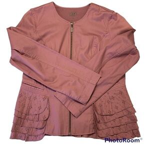 LOGO by Lori Goldstein light purple zip up jacket with eyelet detail peplum look